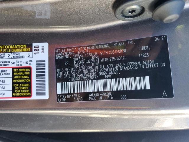 5TDDRKEC7MS038477 - 2021 TOYOTA SIENNA XSE GRAY photo 10