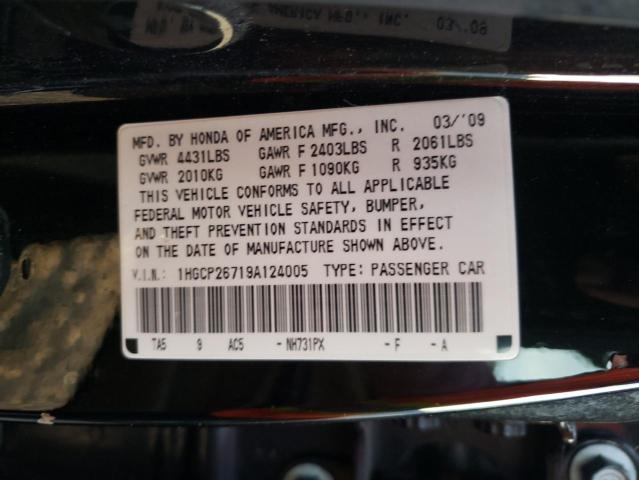 1HGCP26719A124005 - 2009 HONDA ACCORD BLACK photo 10