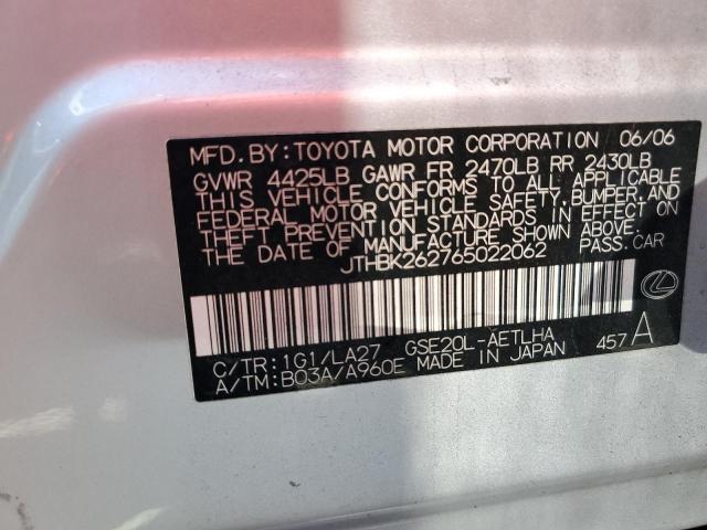 JTHBK262765022062 - 2006 LEXUS ES 250 SILVER photo 10