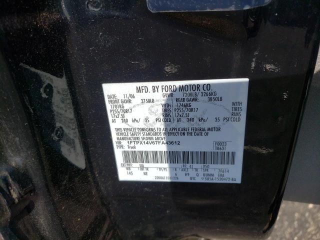 1FTPX14V67FA43612 - 2007 FORD F150 BLACK photo 10