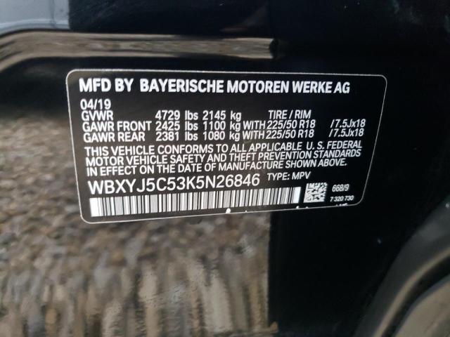 WBXYJ5C53K5N26846 - 2019 BMW X2 XDRIVE2 BLACK photo 10