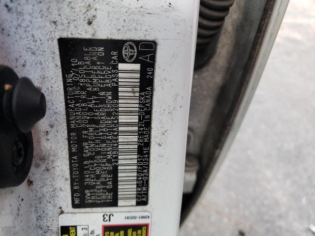 2T1BU4EE4AC452209 - 2010 TOYOTA CAROLLA WHITE photo 10