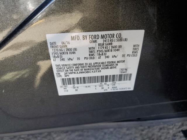 2FMPK3J99GBC13735 - 2016 FORD EDGE SEL GRAY photo 10