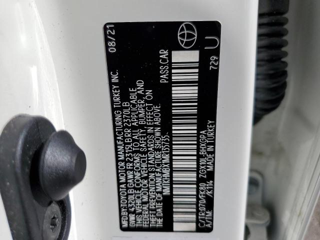 NMTKHMBX1MR135735 - 2021 TOYOTA C-HR XLE WHITE photo 10