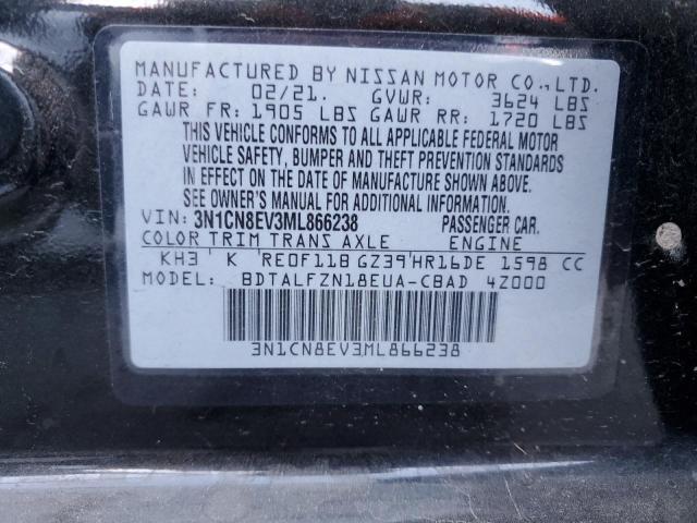 3N1CN8EV3ML866238 - 2021 NISSAN VERSA SV BLACK photo 12