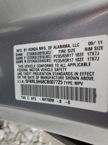 5FNRL5H68CB007725 - 2012 HONDA ODYSSEY EX SILVER photo 10