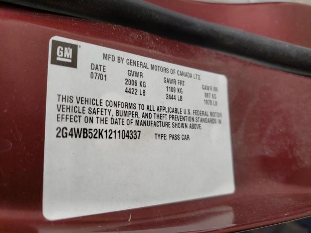 2G4WB52K121104337 - 2002 BUICK REGAL LS 勃艮第红 照片 10