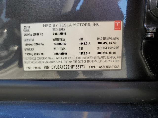 5YJSA1E22HF185171 - 2017 TESLA MODEL S Grafit foto 10