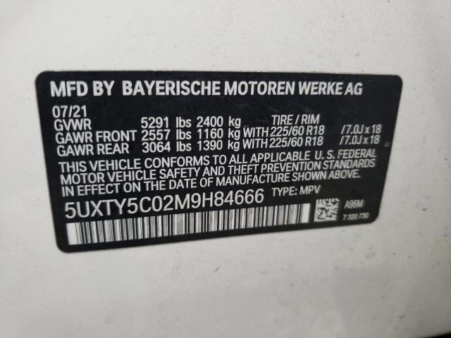 5UXTY5C02M9H84666 - 2021 BMW X3 XDRIVE3 WHITE photo 10