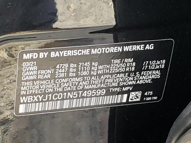 WBXYJ1C01N5T49599 - 2022 BMW X2 XDRIVE2 BLACK photo 10