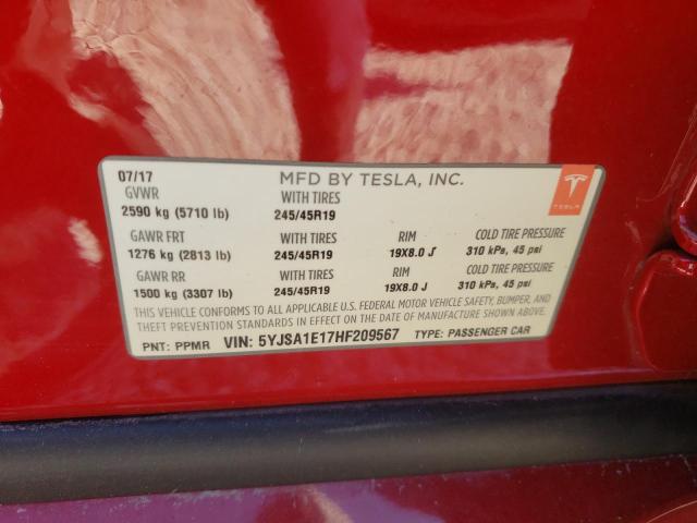 5YJSA1E17HF209567 - 2017 TESLA MODEL S Qırmızı foto 10