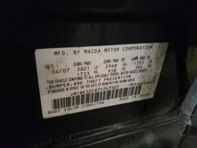 JM1BK32F871747307 - 2007 MAZDA 3 I BLACK photo 10