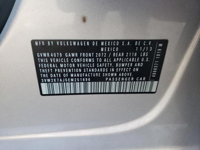 3VW2K7AJ5EM251696 - 2014 VOLKSWAGEN JETTA BASE 银色 照片 10