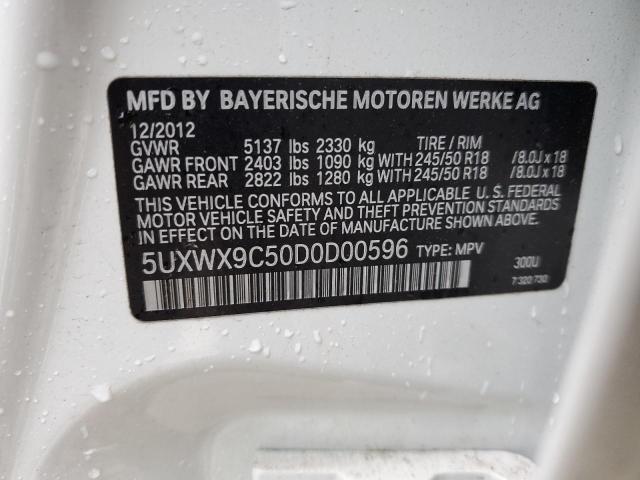 5UXWX9C50D0D00596 - 2013 BMW X3 XDRIVE2 WHITE photo 10