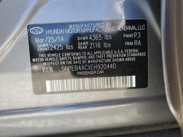 5NPEB4ACXEH920440 - 2014 HYUNDAI SONATA GLS SILVER photo 10