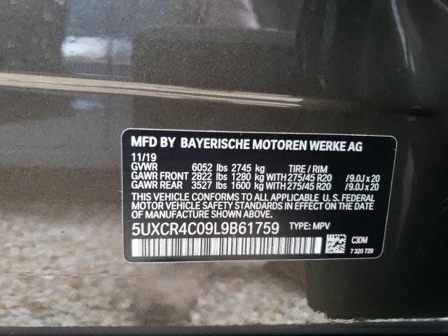 5UXCR4C09L9B61759 - 2020 BMW X5 SDRIVE GRAY photo 10