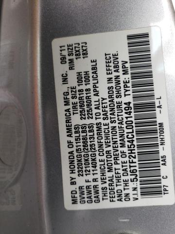 5J6TF2H54CL001494 - 2012 HONDA CROSSTOUR EXL  ფოტო 10