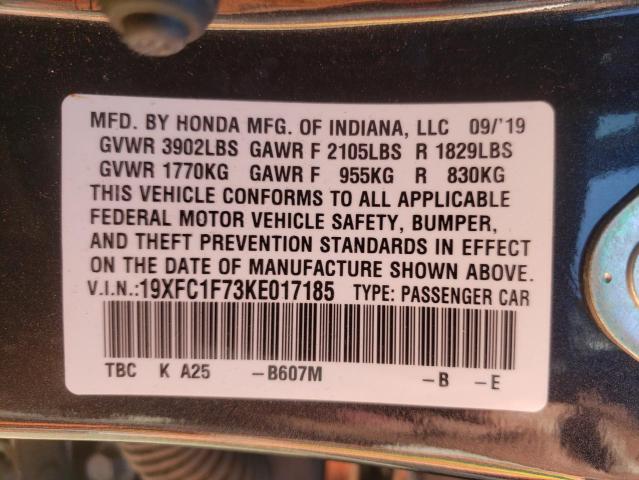 19XFC1F73KE017185 - 2019 HONDA CIVIC EXL Boz foto 10