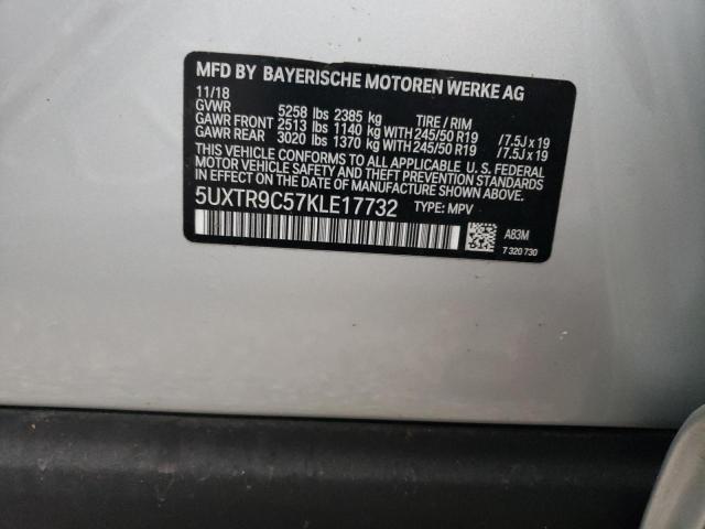 5UXTR9C57KLE17732 - 2019 BMW X3 XDRIVE3 SILVER photo 10