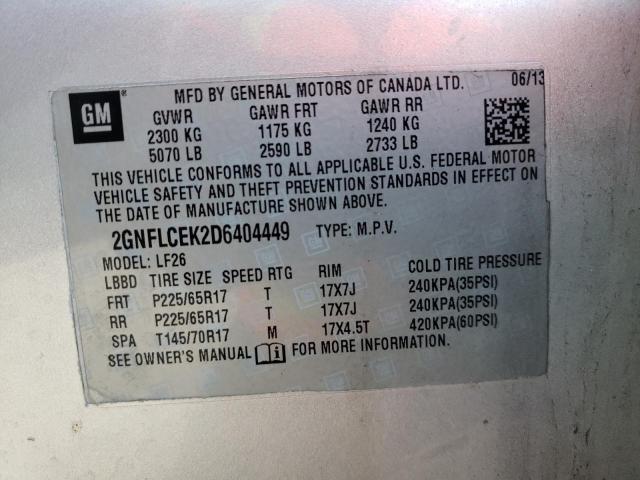 2GNFLCEK2D6404449 - 2013 CHEVROLET EQUINOX SILVER photo 10