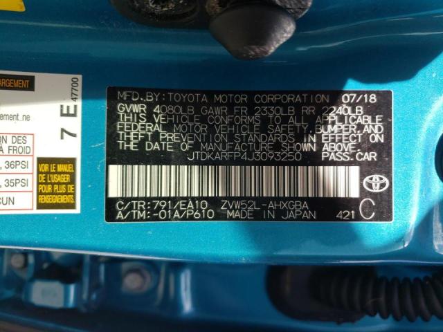 JTDKARFP4J3093250 - 2018 TOYOTA PRIUS PRIM 蓝色 照片 10