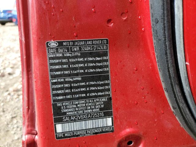 SALAK2V6XEA725316 - 2014 LAND ROVER LR4 HSE LU RED photo 10