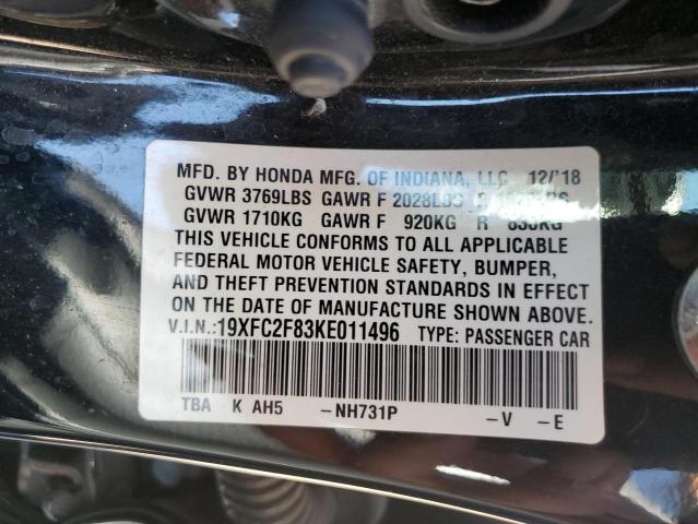 19XFC2F83KE011496 - 2019 HONDA CIVIC SPOR BLACK photo 10