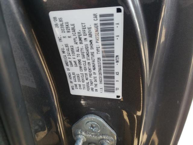 1HGCS12879A003728 - 2009 HONDA ACCORD EXL BLACK photo 10