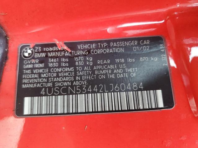 4USCN53442LJ60484 - 2002 BMW Z3 3.0 RED photo 10