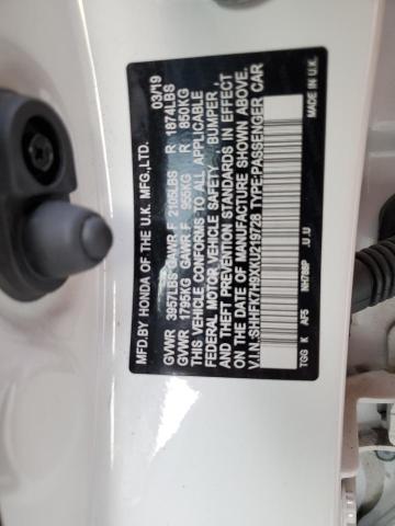 SHHFK7H9XKU219728 - 2019 HONDA CIVIC SPOR WHITE photo 10