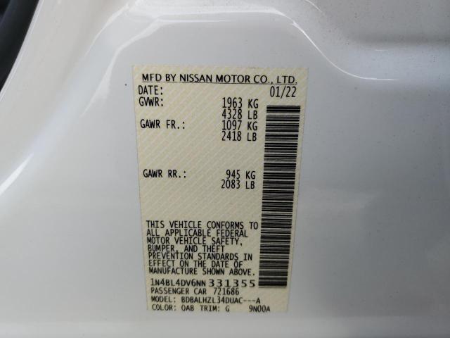 1N4BL4DV6NN331355 - 2022 NISSAN ALTIMA SV WHITE photo 10