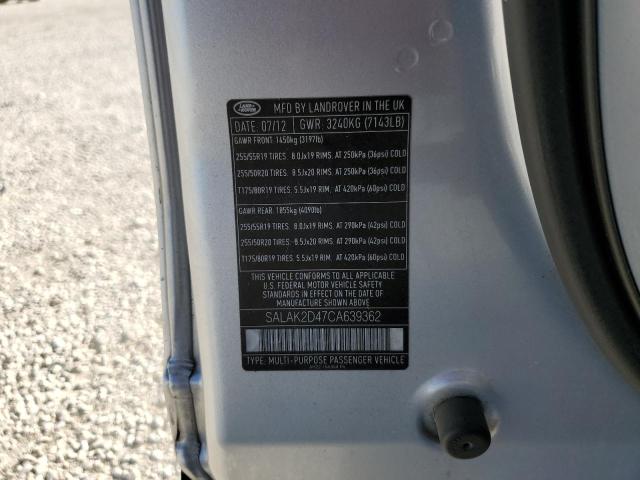 SALAK2D47CA639362 - 2012 LAND ROVER LR4 ვერცხლისფერი ფოტო 10