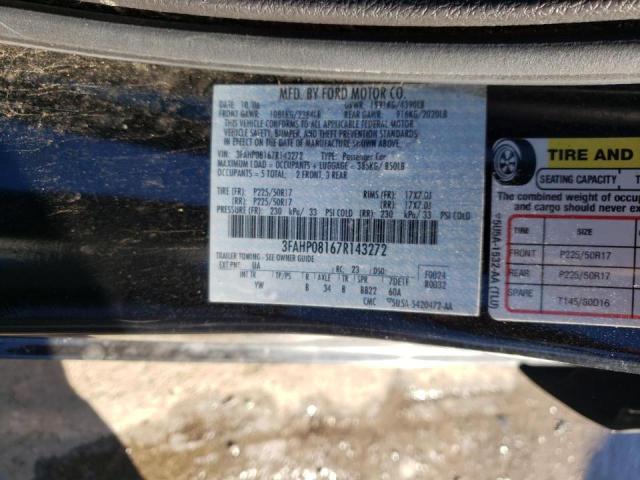 3FAHP08167R143272 - 2007 FORD FUSION SEL BLACK photo 10