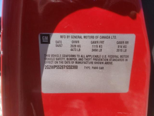 2G2WP552871232300 - 2007 PONTIAC GRAND PRIX Կարմիր լուսանկար 10