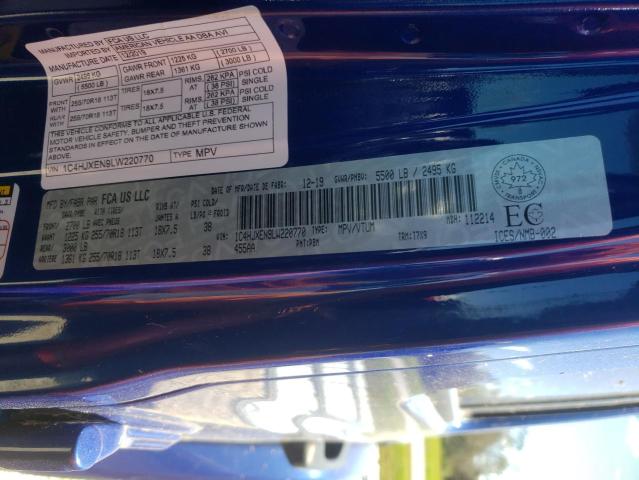 1C4HJXEN9LW220770 - 2020 JEEP WRANGLER U BLUE photo 10