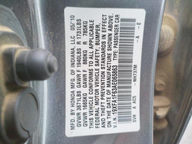 19XFA1F63AE065863 - 2010 HONDA CIVIC LX-S Boz foto 10