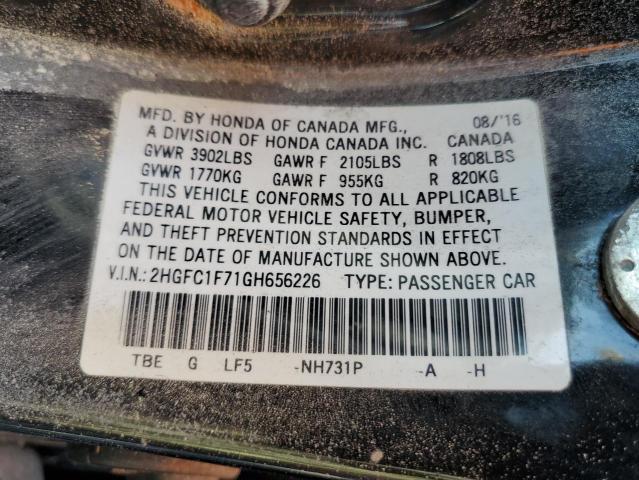 2HGFC1F71GH656226 - 2016 HONDA CIVIC EXL 黑色 照片 10