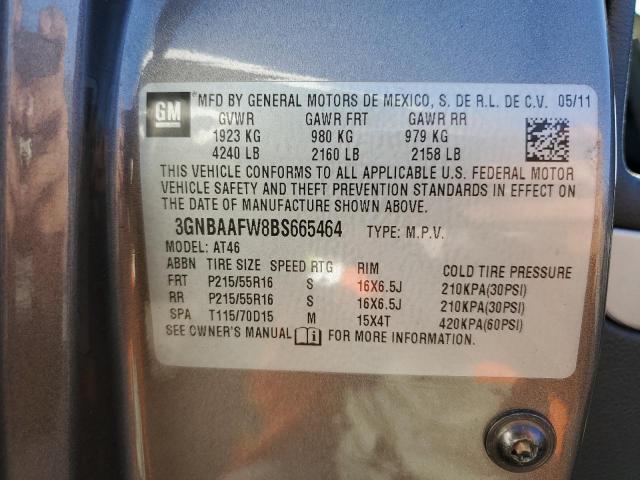 3GNBAAFW8BS665464 - 2011 CHEVROLET HHR LS GRAY photo 10