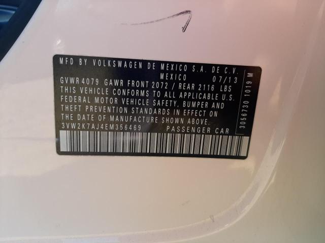 3VW2K7AJ4EM356469 - 2014 VOLKSWAGEN JETTA BASE WHITE photo 10