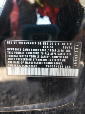 3VW1K7AJ1CM342652 - 2012 VOLKSWAGEN JETTA BASE 黑色 照片 10