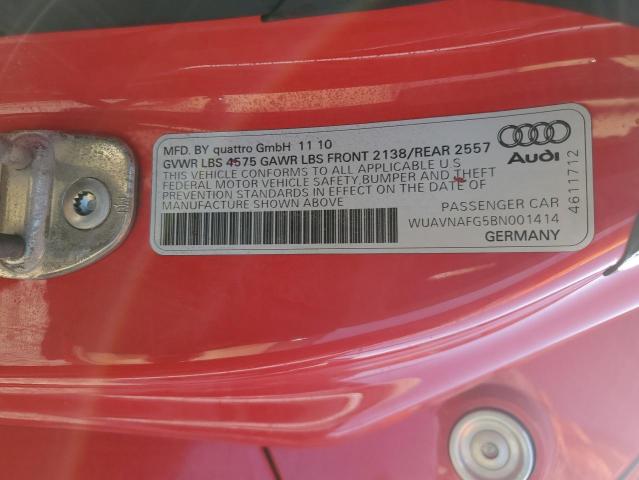 WUAVNAFG5BN001414 - 2011 AUDI R8 5.2 QUA RED photo 10