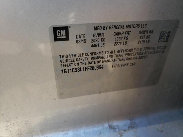 1G11C5SL1FF280364 - 2015 CHEVROLET MALIBU 1LT ვერცხლისფერი ფოტო 10