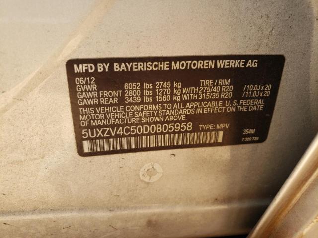 5UXZV4C50D0B05958 - 2013 BMW X5 SILVER photo 10