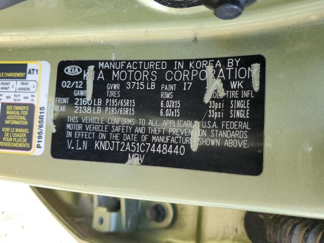 KNDJT2A51C7448440 - 2012 KIA SOUL GREEN photo 10