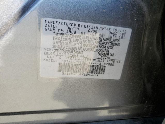 3N1CP5CU7KL541074 - 2019 NISSAN KICKS S SILVER photo 10