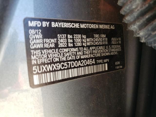 5UXWX9C57D0A20464 - 2013 BMW X3 XDRIVE2 GRAY photo 10