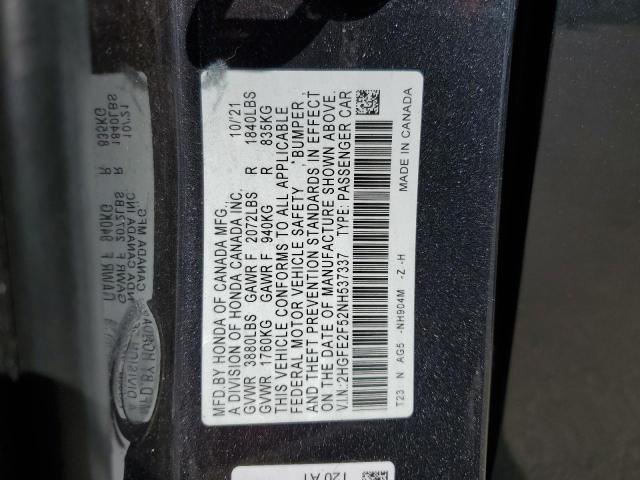2HGFE2F52NH537337 - 2022 HONDA CIVIC SPOR GRAY photo 10