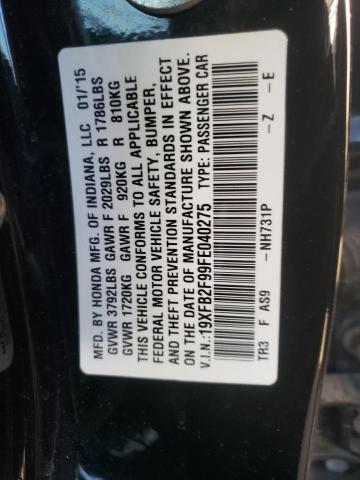 19XFB2F99FE040275 - 2015 HONDA CIVIC EXL Qara foto 10