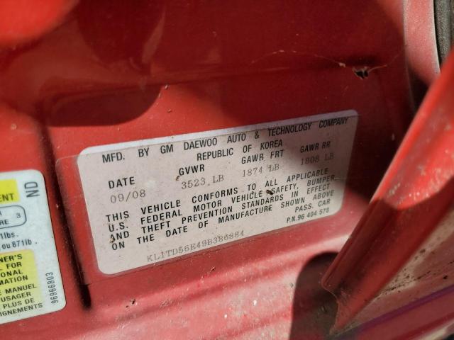 KL1TD56E49B386884 - 2009 CHEVROLET AVEO LS 红色 照片 10