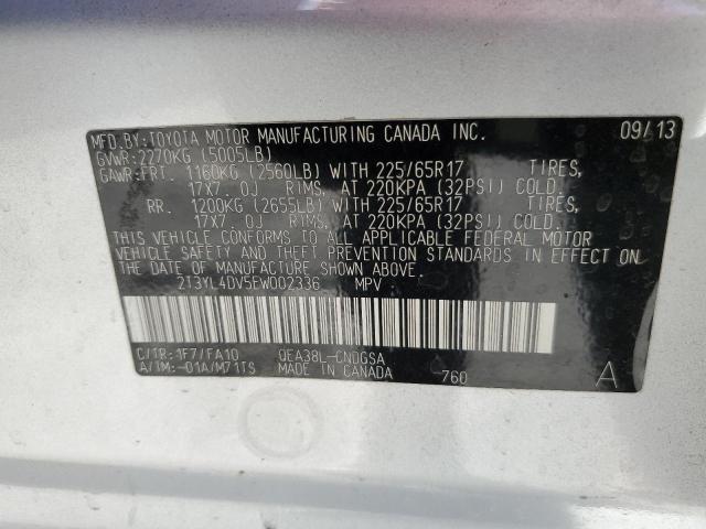 2T3YL4DV5EW002336 - 2014 TOYOTA RAV4 EV SILVER photo 10